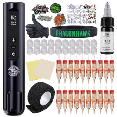 Dragonhawk Tattoo Gun Kit Cordless L1 Tattoo Pen Machine Pro Complete Tattoo Kit Black Inks 