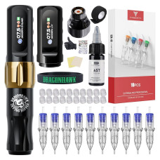 Dragonhawk Atom2 Tattoo Pen Machine Kit - Cordless & Corded Permanent Makeup Machine 