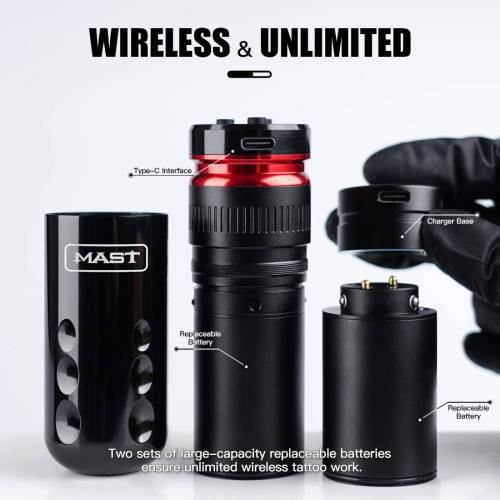 Mast Racer Wireless Tattoo Pen Machine Dual Battery Rotary Tattoo Gun