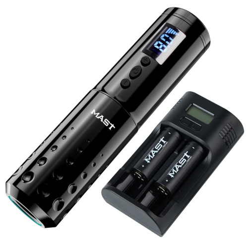 Mast Lancer Tattoo Pen Machine Gun Cordless Rotary Tattoo Cartridges Pen with Replace Two Batteries Open Box