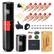 Dragonhawk Wireless Tattoo Gun Kit – A2 Rotary Pen Machine with 7 Strokes 2.4-4.2mm 2 Batteries