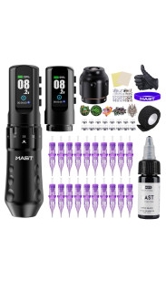 Mast Tattoo Flip4 Pro Complete Tattoo Kit, Wireless Tattoo Machine Pen with 7 Adjustable Stroke Lengths 2.5-4.5mm