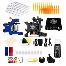Dragonhawk Traditional Pro Complete Tattoo Kit - Two Machines Gun Easy Use Color Ink Power Supplies
