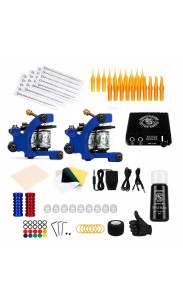 Dragonhawk Traditional Pro Complete Tattoo Kit - Two Machines Gun Easy Use Color Ink Power Supplies