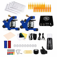Dragonhawk Traditional Pro Complete Tattoo Kit - Two Machines Gun Easy Use Color Ink Power Supplies