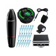 Mast Pen Rotary Tattoo Machine Power Supply Cartridges Needles Foot Pedal Big Case