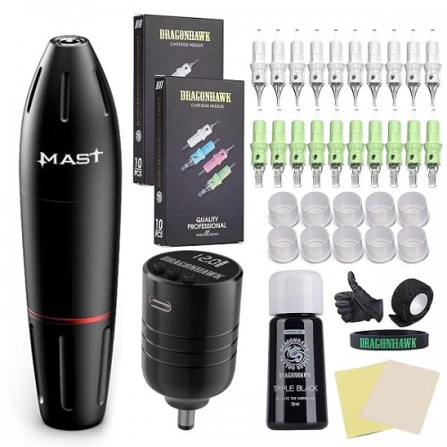 Dragonhawk Wireless Tattoo Kit, Complete Tattoo Pen Machine Kit Cordless Battery