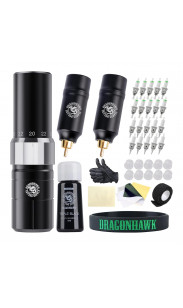 Dragonhawk Tattoo Kit, Tour Y23 Wireless Tattoo Kits 2 Replaceable Batteries Tattoo Pen Machine Gun Kit 