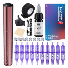 Mast Tattoo Gun Kit Tour Fly Slim Wireless Tattoo Pen Machine 10 Count Cartridge Open Box