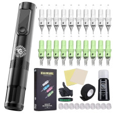 Dragonhawk X4 Tattoo Pen Kit Wireless, Cartridges, Black Tattoo Ink Supplies 