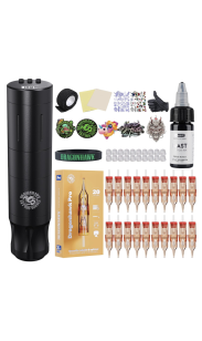 Dragonhawk A3 Cordless Tattoo Machine Kit 1500mAh Battery, 20 Cartridge Needles 