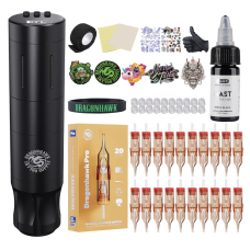 Dragonhawk A3 Cordless Tattoo Machine Kit 1500mAh Battery, 20 Cartridge Needles 